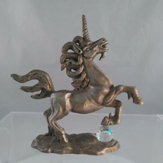 Standing Unicorn With Crystal Ball Pewter Figurine Vintage 655 Spoontiques 1987