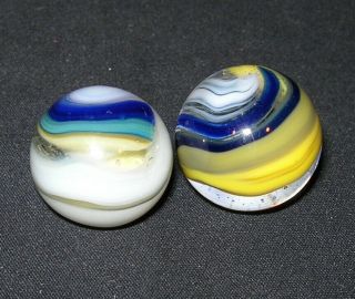 Vintage Akro Agate Co.  Popeye Marble Pairing (2) - - Incl.  Hybrid Example