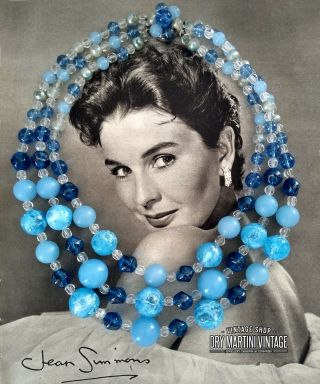 Vintage 1950s Triple Strand Blue Crackle Glass Chunky Beads Necklace Germany