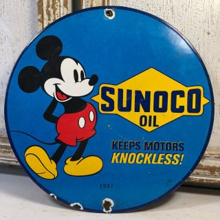 Sunoco Keeps Motors Knockless Vintage Porcelain Oil Gas Sign