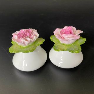 Vintage Aynsley Porcelain Salt Pepper Shakers Pink Rose Chrysanthymum Flowers