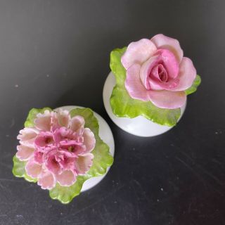 Vintage Aynsley Porcelain Salt Pepper Shakers Pink Rose Chrysanthymum Flowers 2