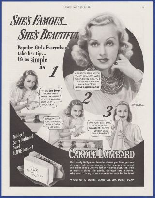 Vintage 1941 Lux Toilet Soap Carole Lombard Bathroom Art Decor 40 