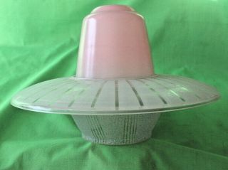 Old Vintage Mid Century Retro Space Age Glass Ceiling Pink & White Light Pendant