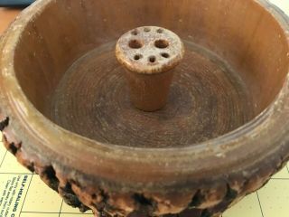 Vintage Wood Nut Bowl With Bark Carved Design (ellwood Rusticware ?)
