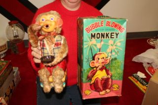 Vintage Bubble Blowing Monkey Japan Battery Operated Toy W/box