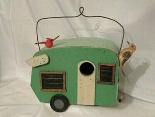 Vintage Homemade Birdhouse Retro Trailer Mini Camper Rv Camping W/cleanout -