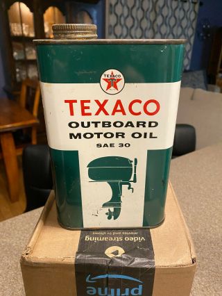 Vintage Texaco - Outboard Motor Oil One Quart Metal Can Texaco Boat Oil Can