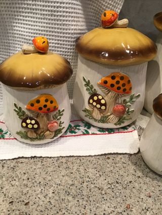 Vintage 1978 Ceramic Merry Mushroom Set Of 4 Canisters - Sears,  Roebuck And Co
