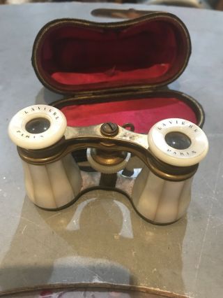 Vintage Lemaire Paris Mother Of Pearl Opera Glasses With Leather Case