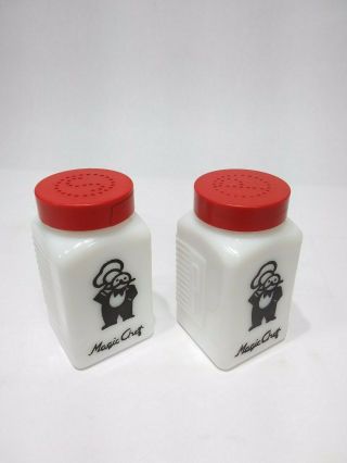 Magic Chef Vintage Salt And Pepper Shakers Mckee Milk Glass,  Red Tops