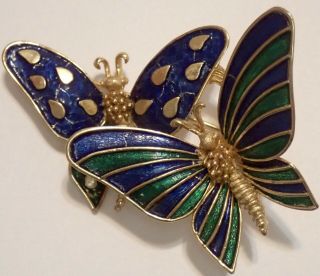 Vintage Marcel Boucher Gold Plate Enamel Butterfly Trembler Brooch