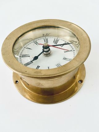 Vintage Wellgain Quartz Round Brass Nautical Boat Clock 1 Pound W Brass Screws