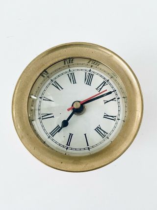 Vintage Wellgain Quartz Round Brass Nautical Boat Clock 1 Pound W Brass Screws 2