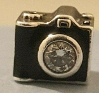 Pandora Charm.  Vintage Camera Charm.  Sterling Silver With Cubic Zerconia Stone.