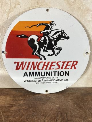 Vintage Style  Winchester Ammunition  Porcelain Gas & Oil Sign 12 Inch