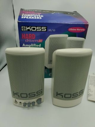 Vintage Koss Hd - 50 Computer Speaker Sound System W/pwr Source/box/cables/manuals
