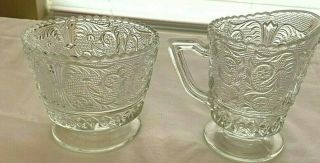 Vintage Cut Glass Clear Sugar And Creamer Set Sawtooth Dining Kitchen