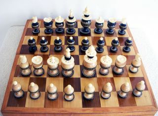 Vintage Wooden Chess Set With Folding Wood Board