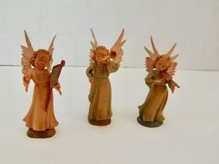 3 Vintage Carved Wood Angel Musician Figurines Ornaments Germany Christmas