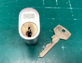 Vintage Ving Oval Lock Cylinder W/ Trioving Key - Locksmith Locksport