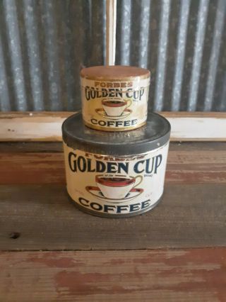 Vintage Forbes Golden Cup Coffee Tin With Trial Cup Can