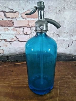 Vintage Blue Seltzer Bottle Liberty Beverage Newark Nj Made In Czechoslovakia