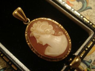 Vintage Finely Crafted 9ct Gold: Hand Carved Shell Cameo Set Pendant