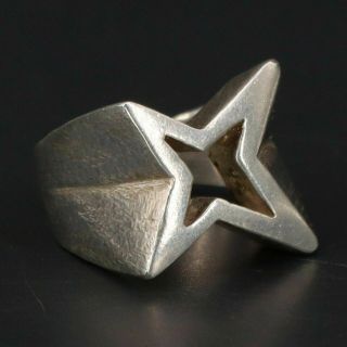 Vtg Sterling Silver Fhs Modernist Star Starburst Cutout Solid Ring Size 8 - 20g
