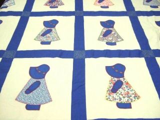 Vintage Handmade Sunbonnet Sue Quilt Top Wall Hanging Throw