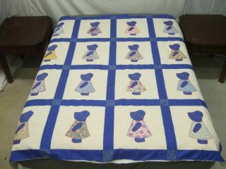 Vintage Handmade Sunbonnet Sue Quilt Top Wall Hanging Throw 2