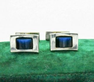 Vintage Sterling Silver Blue Stone Cufflinks Art Deco Peaky Blinders Gift R863
