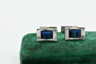 Vintage Sterling Silver Blue Stone Cufflinks Art Deco Peaky Blinders Gift R863 2