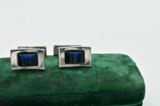 Vintage Sterling Silver Blue Stone Cufflinks Art Deco Peaky Blinders Gift R863 3
