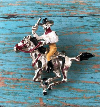 Vintage Cowboy Horse Rodeo Western Enamel Brooch Pin