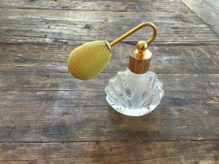 Vintage Clear Etched Frosted Glass Perfume Bottle Atomizer Art Deco