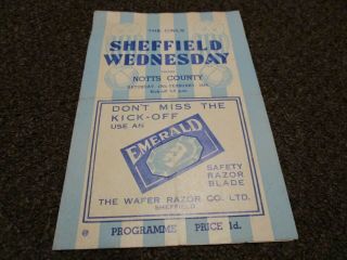 Sheffield Wednesday V Notts County 1943/4 February 19th Vintage Post
