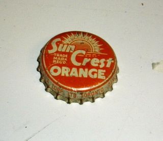 Vintage Sun Crest Orange Soda Bottle Cork Cap Toronto Canada Very Good