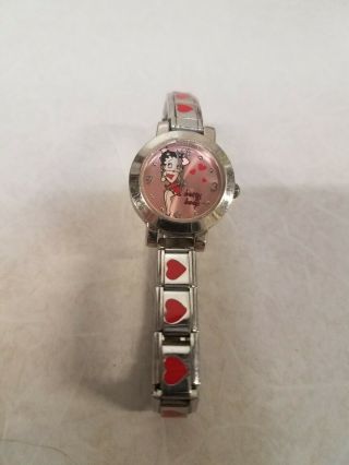 Vintage Collectible Betty Boop Wrist Watch Red Heart Band W/ Imprints