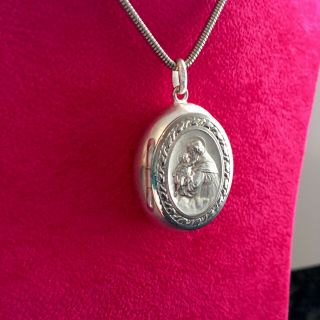 Rare Vintage Sterling Silver Locket Pill Box Belcher Catholic Religion Medal