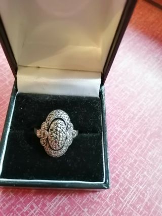 Vintage Art Deco Silver And Marcasite Cocktail Ring Size P1/2