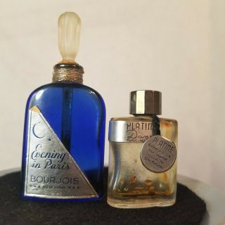 2 Miniature Vintage Perfume Bottles,  Evening In Paris Bourjois & Dana Platine