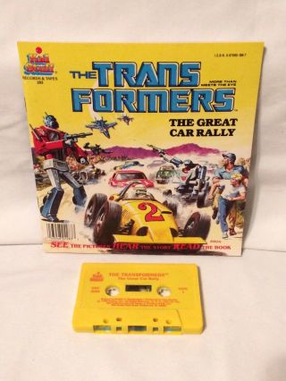 Vtg 1984 " Transformers: The Great Car Rally " Story Book & Cassette Tape Hasbro