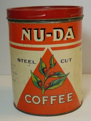 Old Vintage 1930s Nu - Da Coffee Graphic Coffee Tin One Pound Indianapolis Indiana