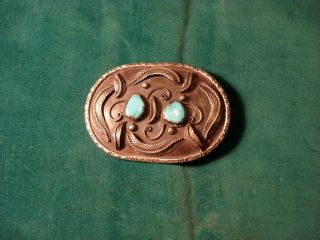 Vintage Navajo Indian Turquoise And Silver Belt Buckle