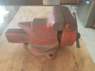 Vintage Ridge Tool Co.  5 " Swivel Base Bench Vise 500 - R With Anvil & Pipe Jaws.