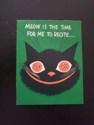 Vtg Norcross Halloween Greeting Card Black Cat Jack - O - Lantern Eyes Witch 1950s