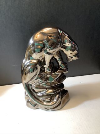 Vintage Ceramic Panther On Rocks Bronze Color 9.  5” Tall Figurine