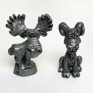 Vintage Pewter Moose And Ram Miniature Figurines Dark Gray Mini Decorative Retro