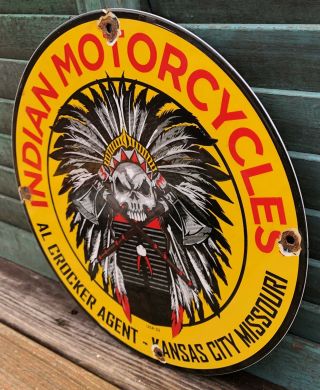 VINTAGE 1932 INDIAN MOTORCYCLES PORCELAIN ADVERTISING SIGN KANSAS CITY MISSOURI 3